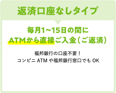 返済口座なしタイプ 口座不要でATMから直接返済