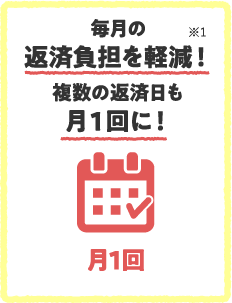 毎月の返済負担を軽減！複数の返済日も月１回に！月1回